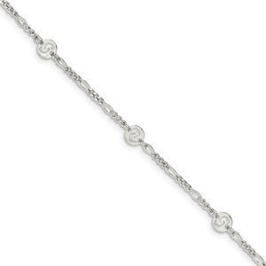 Sterling Silver Swirl Disc and Figaro Chain Adjustable Anklet, 9 Inch